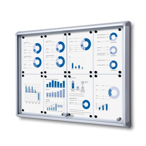 SL 8xA4 Magnetic Display Case 88x61 cm with Sliding Door, Locked with a Key for Internal Use, Display Cabinet, Advertisement Display, Information Display, Notice Board, Information Board