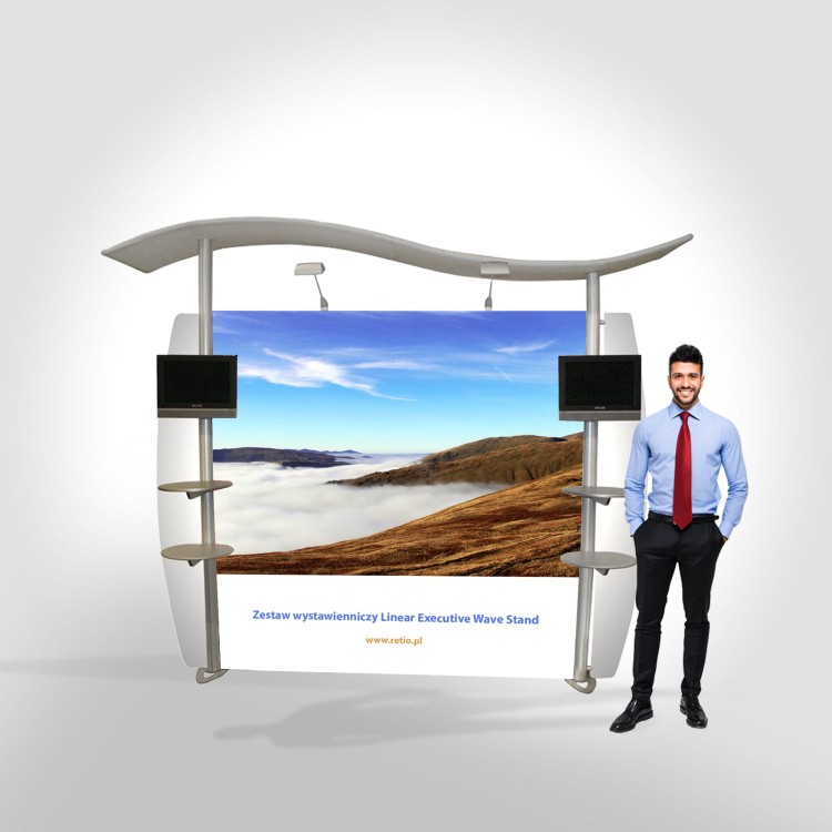 Linear Executive Wave Stand exhibition set 3 x 2.5 m (6 shelves for leaflets)