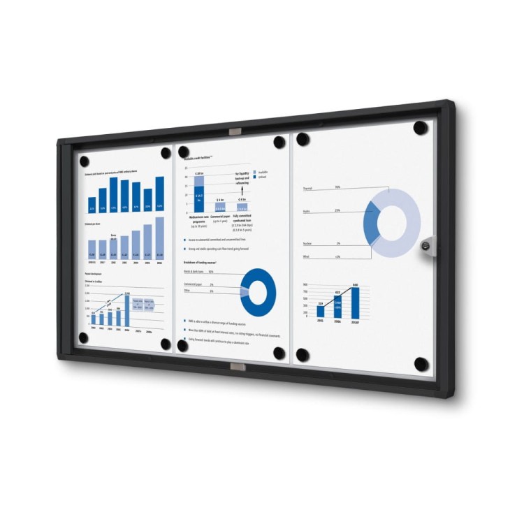 XS 3xA4 Magnetic Display Cabinet 66X31 cm Closed with a Key for Internal Use,  Internal Display, Advertising Display, Information Display, Notice Board