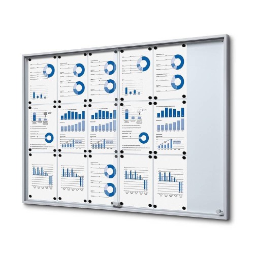 SLIM 18xA4 Magnetic Display Case 132x92 cm with Sliding Doors, Locked with a Key for Internal Use, Internal Display, Advertising Display, Information Display, Notice Board, Information Board