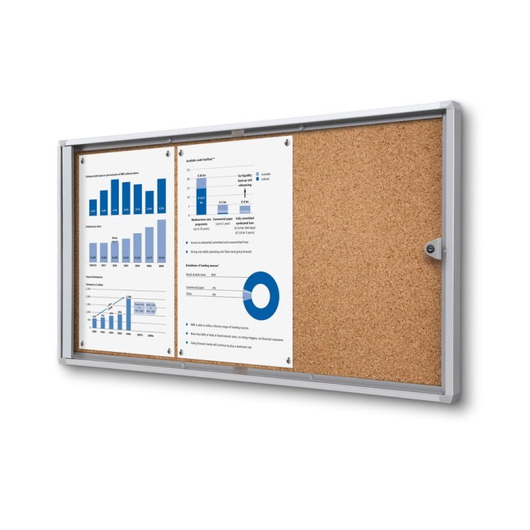 XSC 3xA4 Cork Display Cabinet  66x31 cm Closed with a Key for Internal Use, Internal Display Case, Advertising Display Case, Information Display Case, Notice Board, Information Board