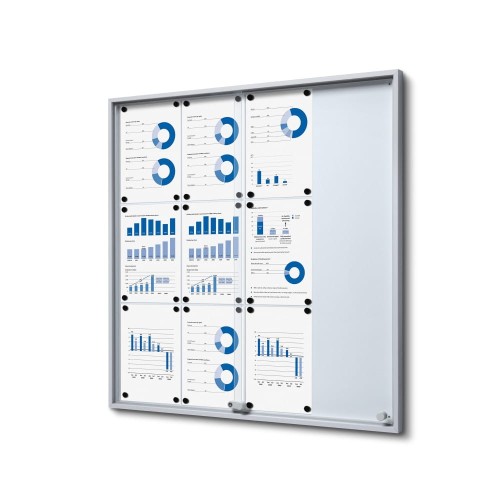 SLIM 12xA4 Magnetic Display Case 88x92 cm with Sliding Doors, Locked with a Key for Internal Use, Internal Display, Advertising Display, Information Display, Notice Board, Information Board