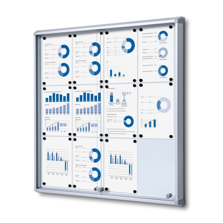 SL 12xA4 Magnetic Display Case 88x92 cm with Sliding Door, Locked with a Key for Internal Use, Display Cabinet, Advertisement Display, Information Display, Notice Board, Information Board