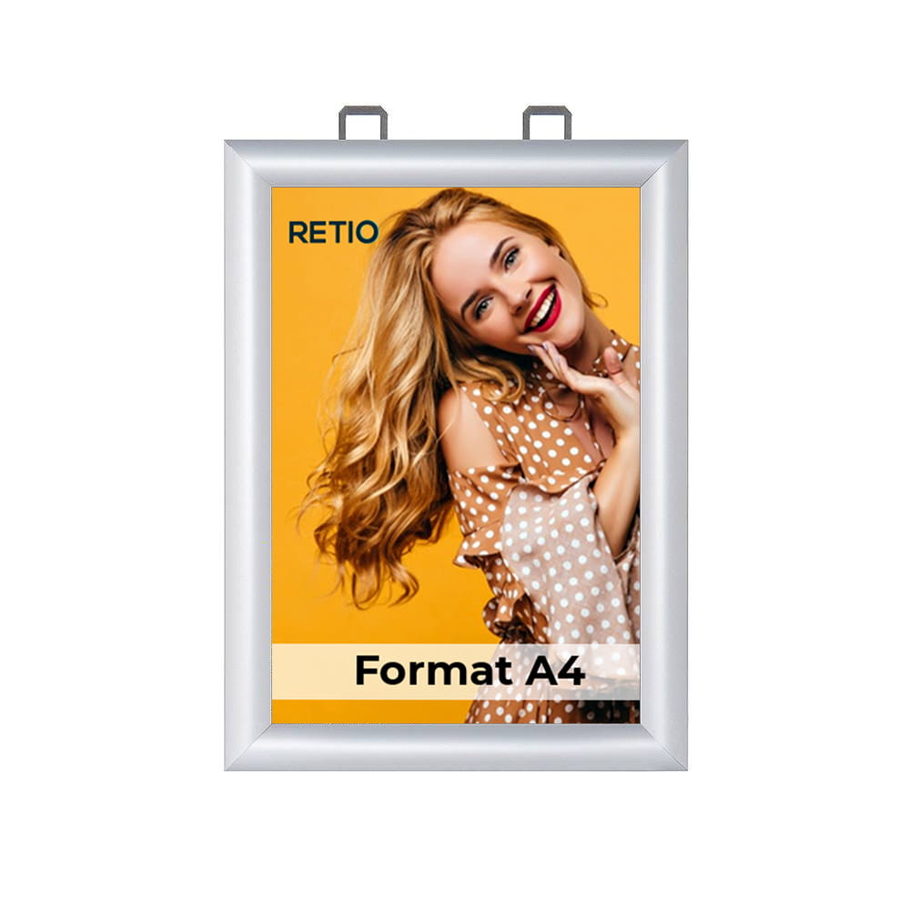Ramka zatrzaskowa KRAST A4 (21,0 x 29,7 cm) aluminiowa srebrna dwustronna z ostrym prostym narożnikiem rama ramka plakatowa OWZ na plakat na zdjęcia profil 25 mm