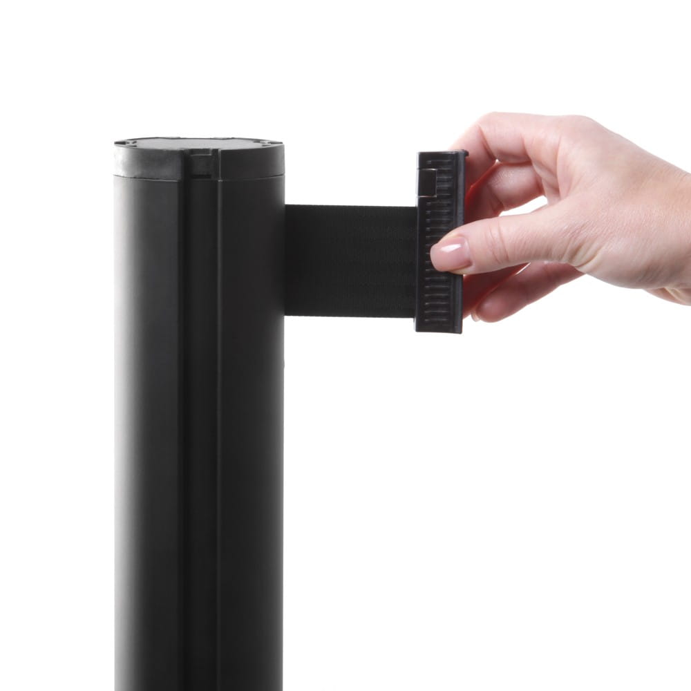 J-EXTBE Barrier Post with a Black Winding Tape 270 cm - Black Post With a Black Tape - A Barrier Post, a Post With a Rounded Tape For the Hotel, Restaurant and VIP Area