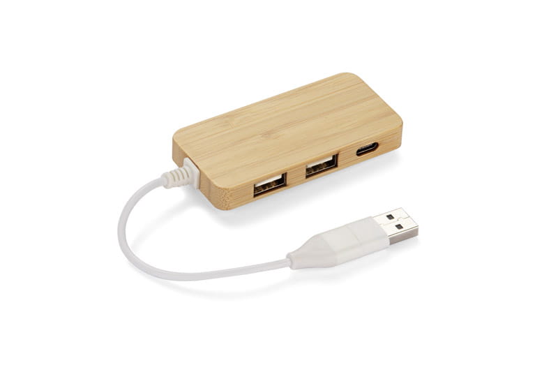 Rozdzielacz bambusowy HUB USB z wymienną wtyczką - RIVO beżowy (naturalny)