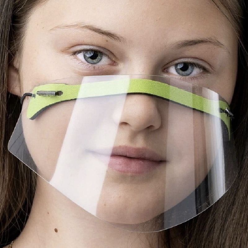 Mini przyłbica półprzyłbica ochronna na nos i usta dla dzieci i dorosłych z możliwością założenia na brodę przezroczysta plastikowa osłona Zielona