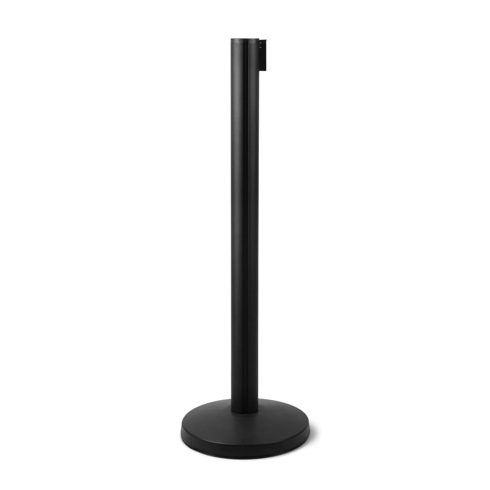 J-EXTBE Barrier Post with a Winding Tape 270 cm - Black Post With a Yellow Tape - A Barrier Post, a Post With a Rounded Tape For the Hotel, Restaurant and VIP Area