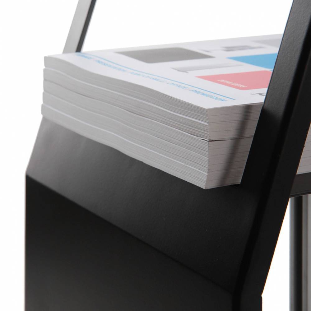 Information Stand with Shelf and Magnetic A4 Pocket – Black
