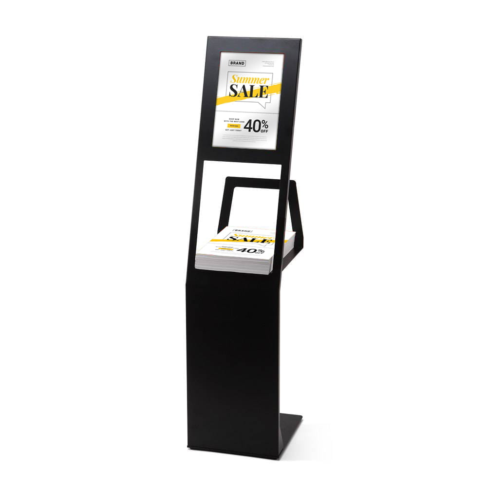 Information Stand with Shelf and Magnetic A4 Pocket – Black