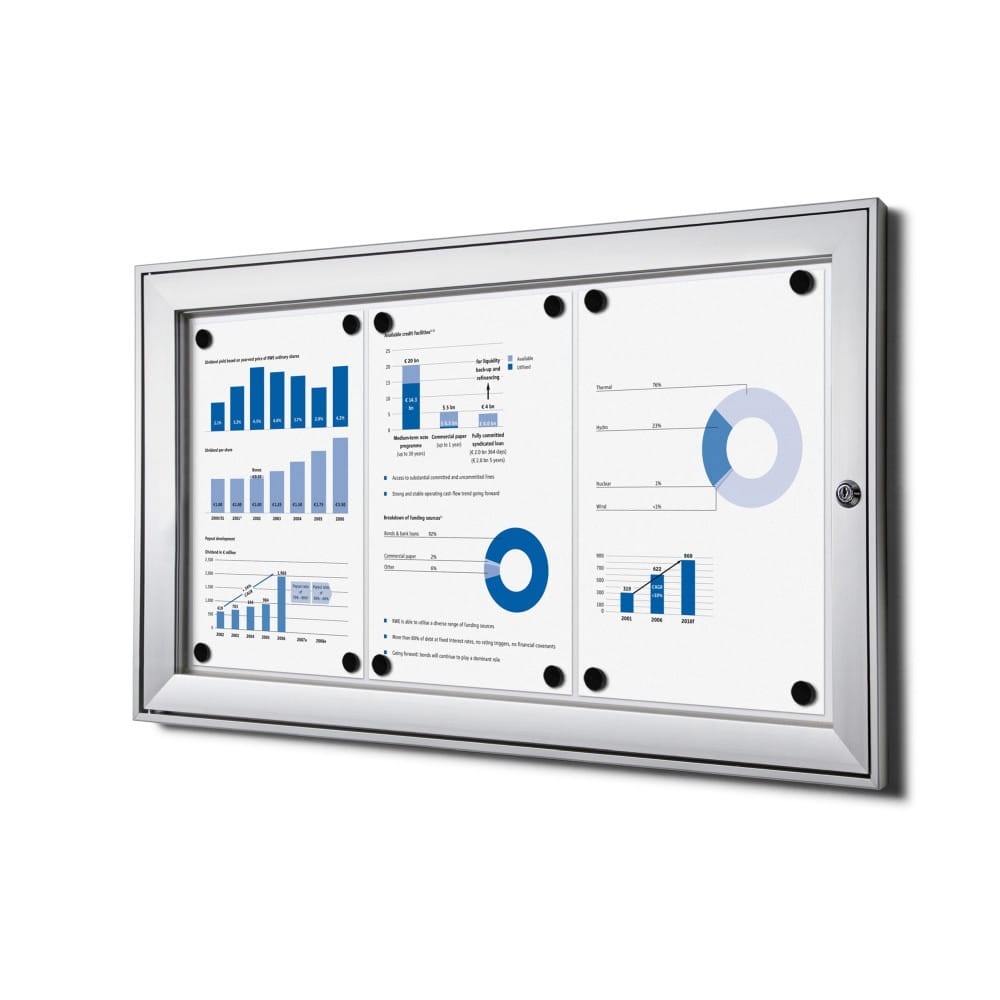 SCS 3xA4 Magnetic Display Case 66x30 cm Closed with a Key for Indoor Use, Indoor and Outdoor Display Cabinet, Advertising Display Case, Information Display Case, Notice Board, Information Board