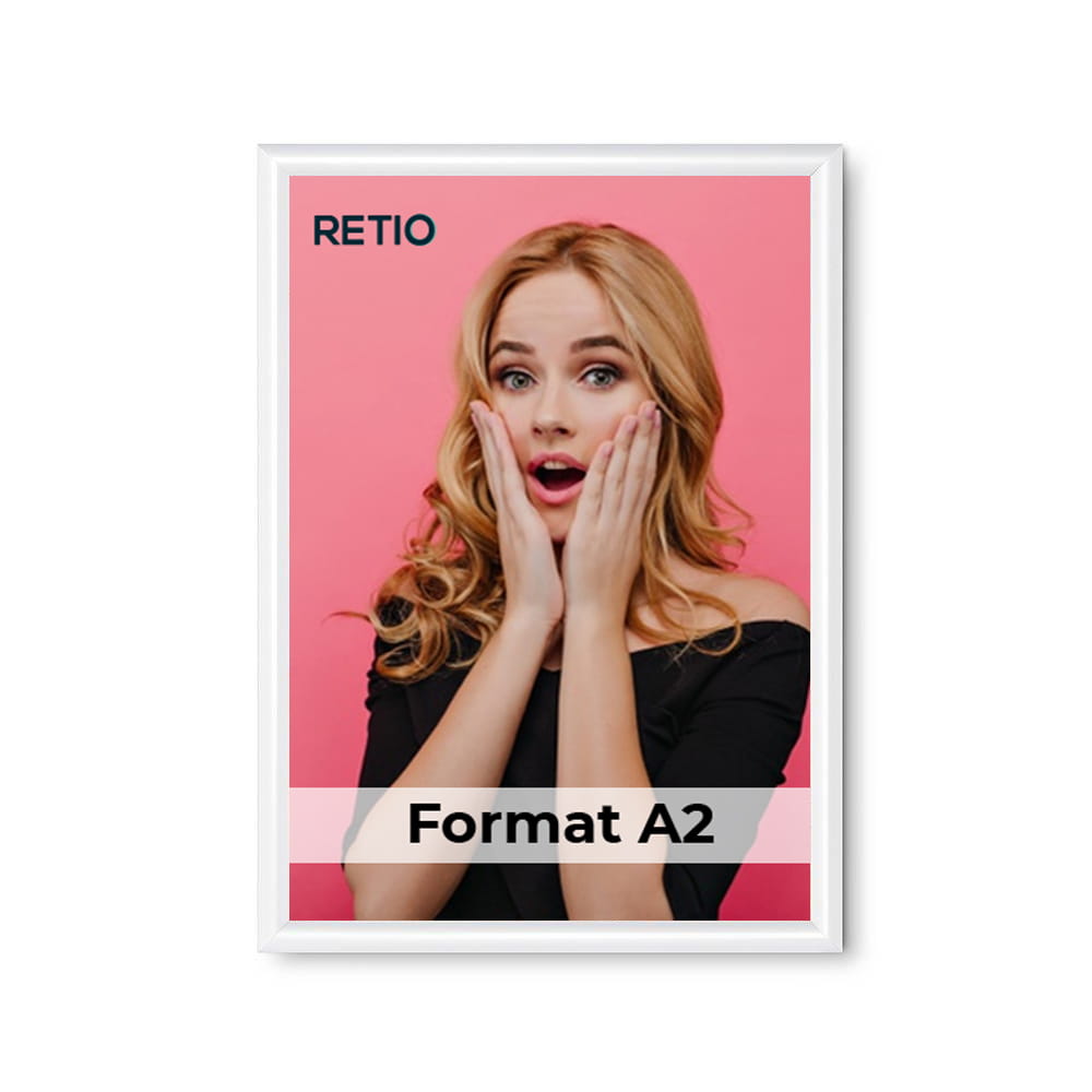 Ramka zatrzaskowa KRAST A2 (42,0 x 59,4 cm) aluminiowa biała z ostrym prostym narożnikiem rama ramka plakatowa OWZ ścienna na plakat na zdjęcia profil 25 mm