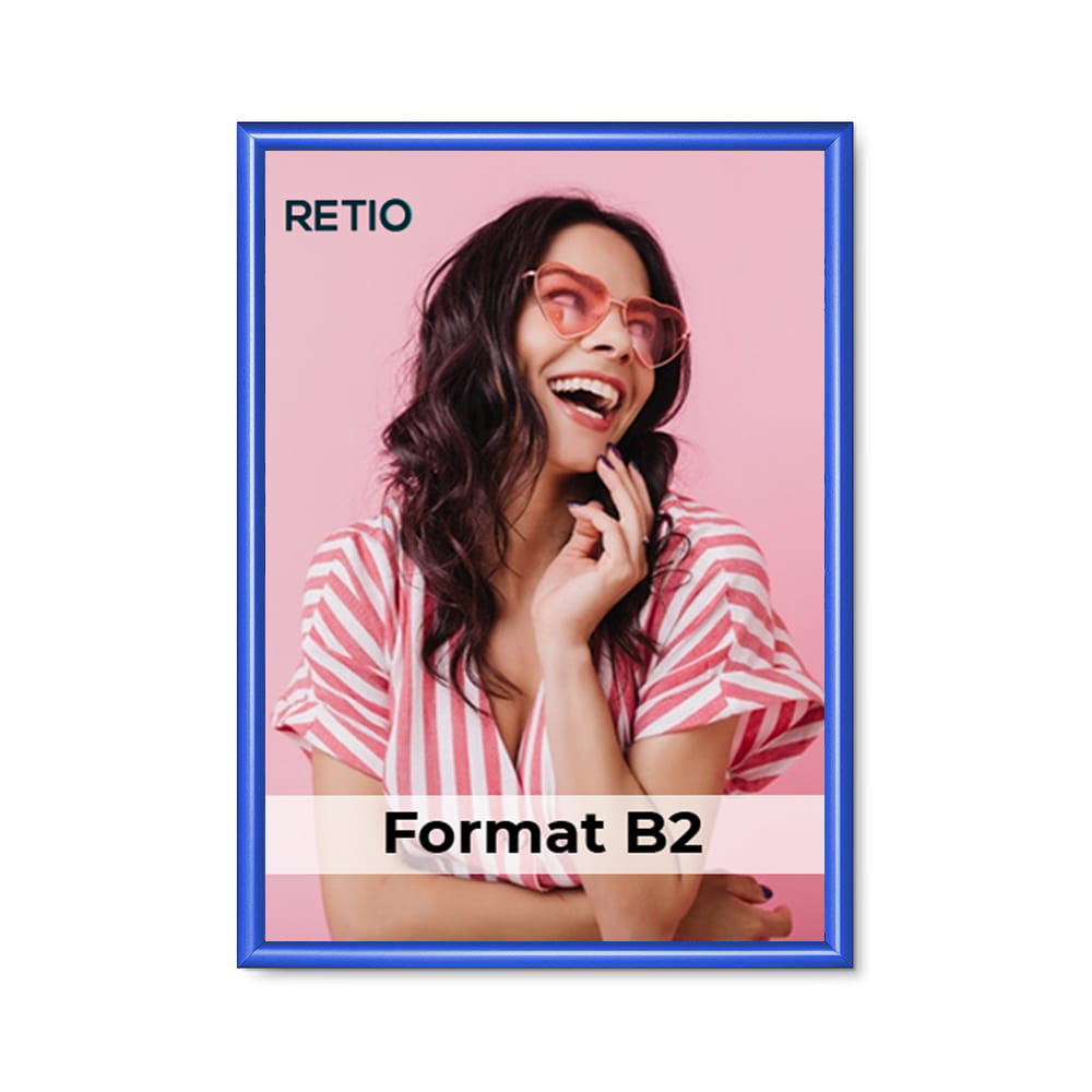 Ramka zatrzaskowa KRAST B2 (50,0 x 70,0 cm) aluminiowa niebieska z ostrym prostym narożnikiem rama ramka plakatowa OWZ ścienna na plakat na zdjęcia profil 25 mm